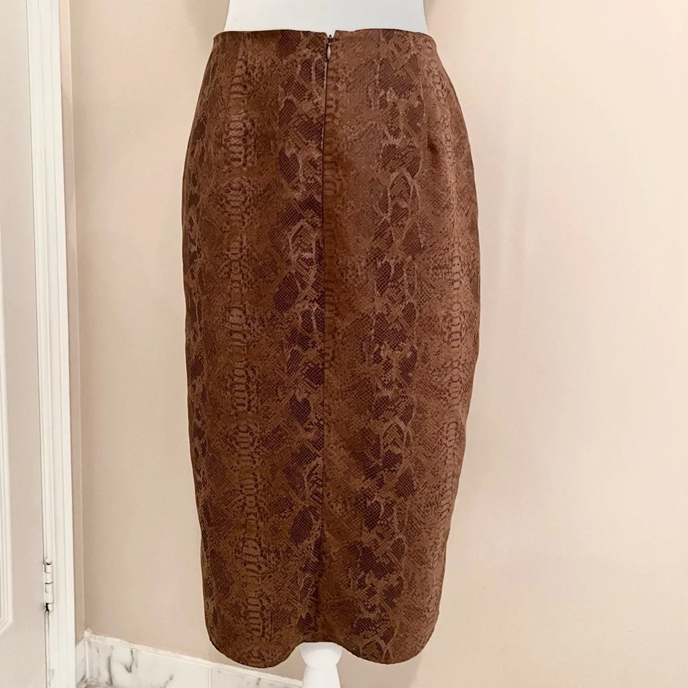 Zara Brown Snake Print Pencil Skirt Front Slit Size S - Picture 5 of 9